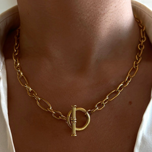 Punk 18K Gold Plated Chunky Link Chain Toggle Stainless Steel Necklace Jewelry Wholesales