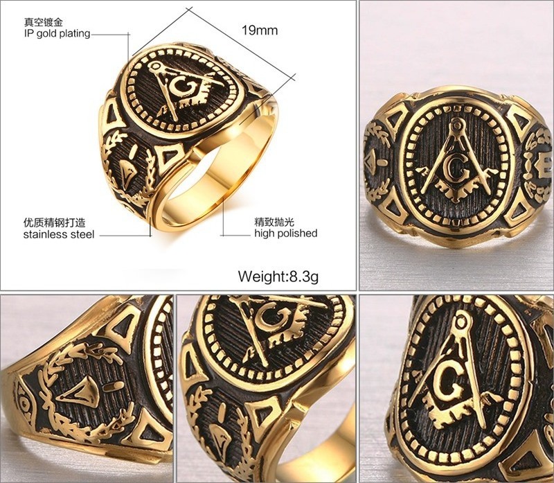 Factory direct wholesale stainless steel men's ring gold antique Masonic ring