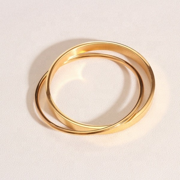 Luxury fine jewelry Custom made round shape 18k gold plated double bangle stainless steel bracelet For Women