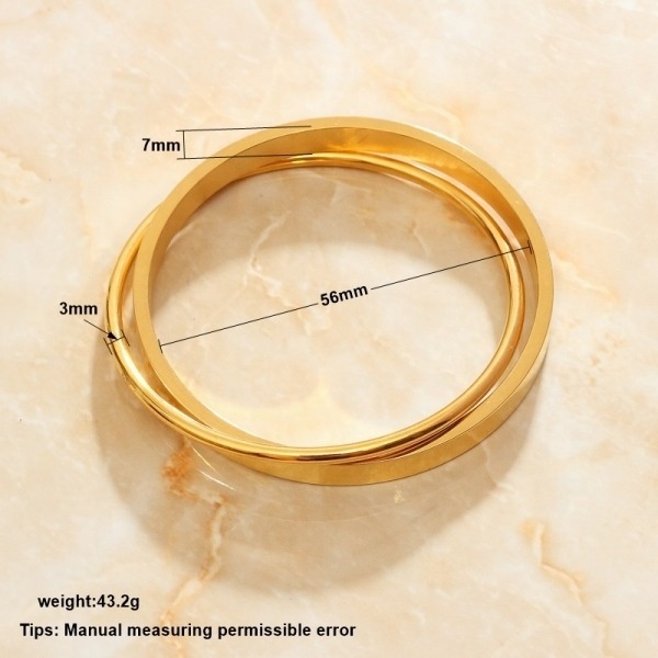 Luxury fine jewelry Custom made round shape 18k gold plated double bangle stainless steel bracelet For Women