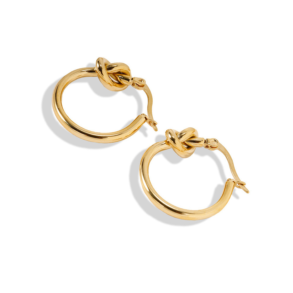 Minimalist Creative Design Stainless Steel 18K Gold Plated Earrings Knotted Huggie Hoop Earrings