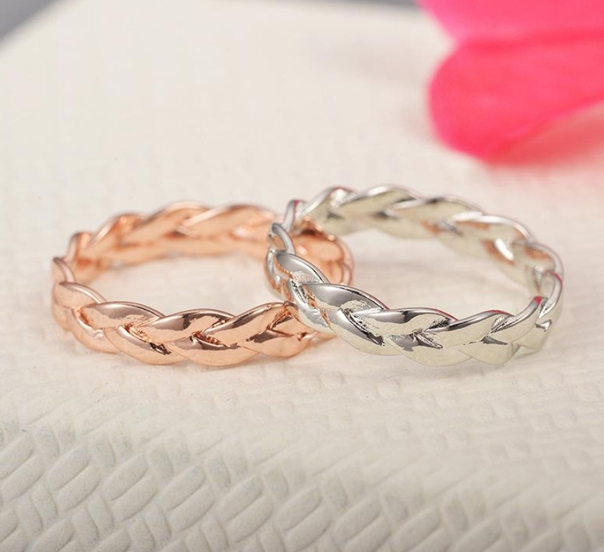 Fashionable 925 sterling silver rose gold plated twisted close chain finger rings for unisex jewelry