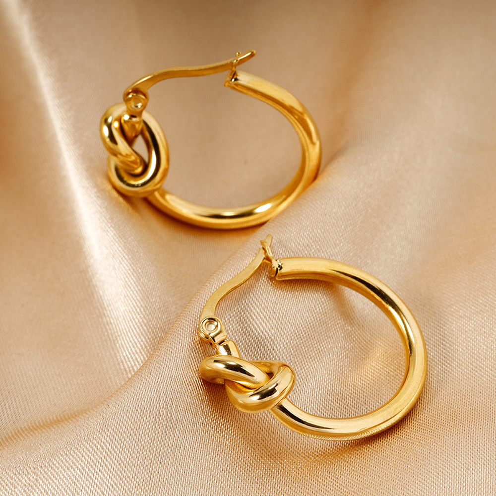 Minimalist Creative Design Stainless Steel 18K Gold Plated Earrings Knotted Huggie Hoop Earrings