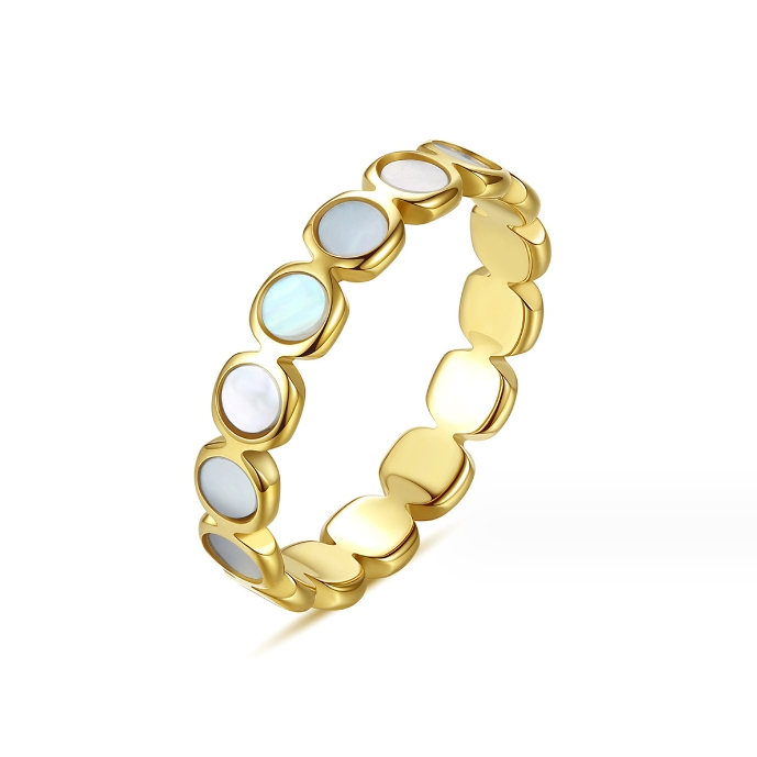 Luxury Vintage Stainless Steel Gold Plated Mother Of Pearl Stacking Disc Cluster Statement Band Ring