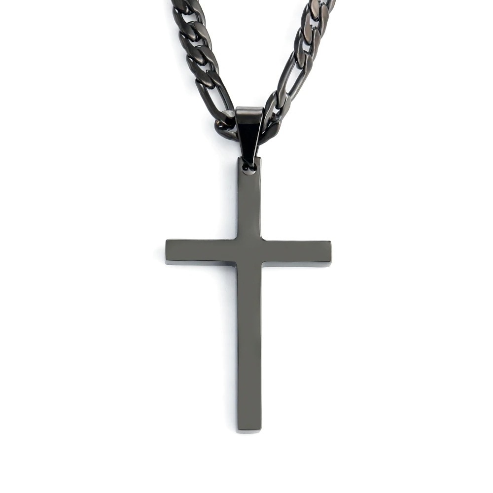 Religious Style SilverNK Chain Gold Plated Stainless Steel Cross  Figaro Chain Pendant Necklace for Women Men Gift