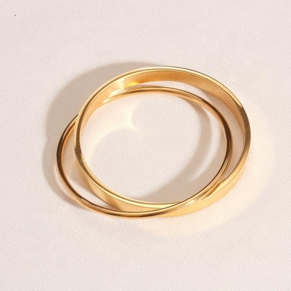 Luxury fine jewelry Custom made round shape 18k gold plated double bangle stainless steel bracelet For Women