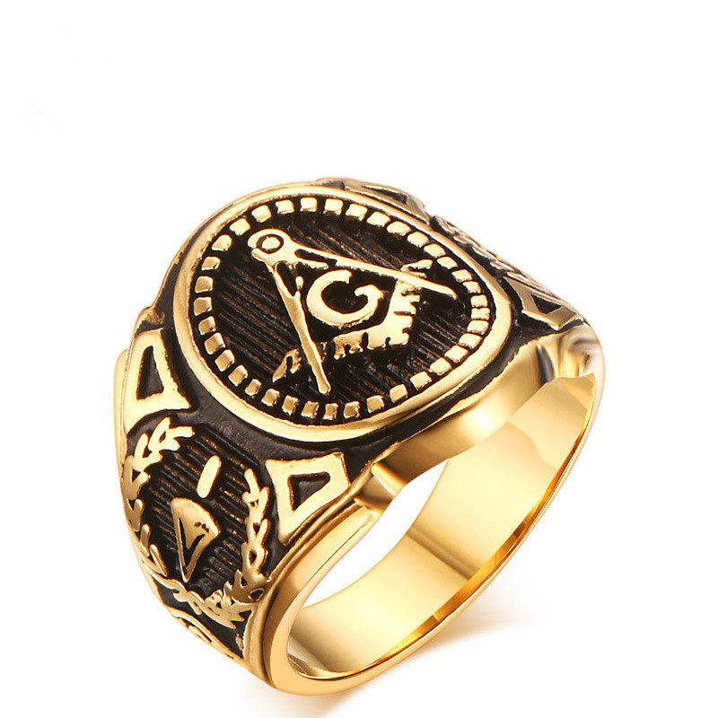 Factory direct wholesale stainless steel men's ring gold antique Masonic ring