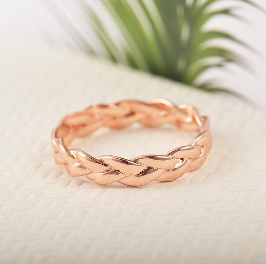 Fashionable 925 sterling silver rose gold plated twisted close chain finger rings for unisex jewelry