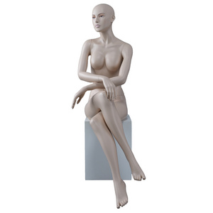 Realistic makeup face full body sitting skin color voluptuous big boobs nude female seated mannequin