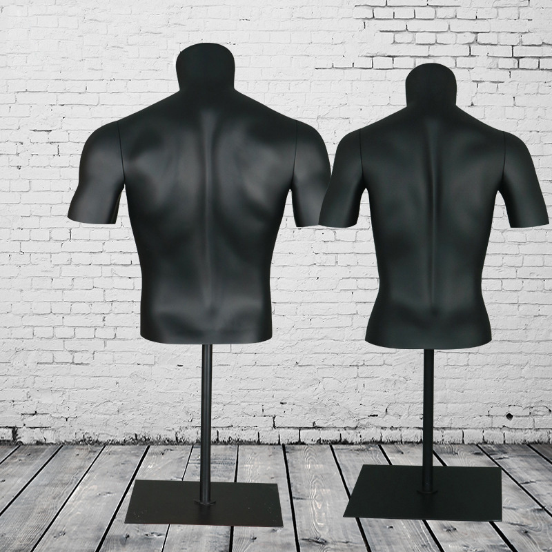 Black plastic half body muscular bodybuilder sports clothes male female mannequin torso with stand