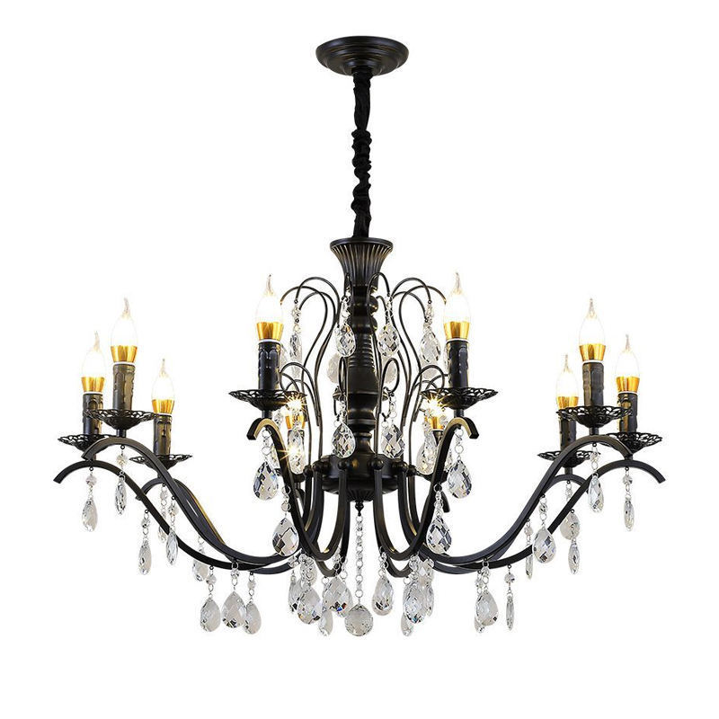 New Design Adjustable Light  Iron Art Crystal Farmhouse Black  Lamp  Chandelier Ceiling Light