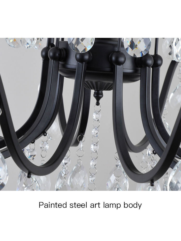 New Design Adjustable Light  Iron Art Crystal Farmhouse Black  Lamp  Chandelier Ceiling Light