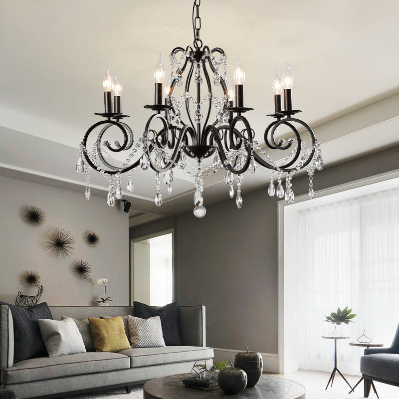 Good Quality Adjustable Light Dining Black Study Wrought Iron Islamic Chandelier Modern