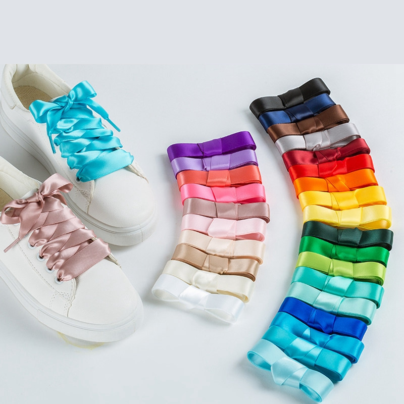 22 Colors Silk Satin Shoelaces 2 CM Width Flat Ribbon Shoe laces Boots Women Sneakers Shoelace Leisure flat Laces