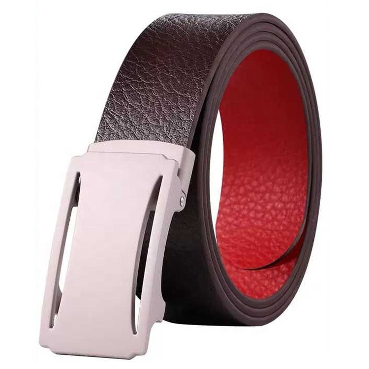 Black Leather Men Baseball Belts with Custom Logo Automatic Buckle