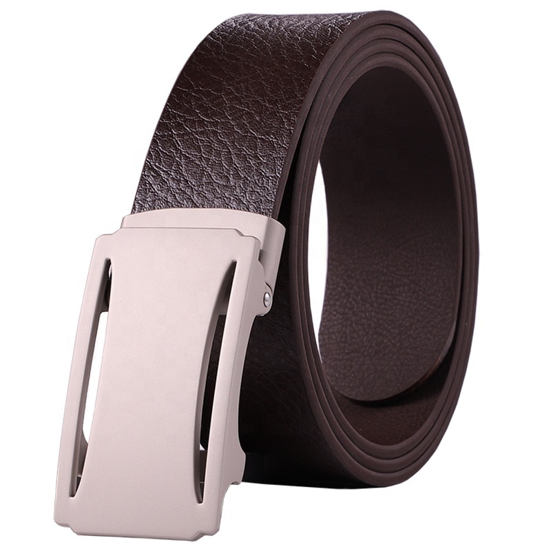 Black Leather Men Baseball Belts with Custom Logo Automatic Buckle