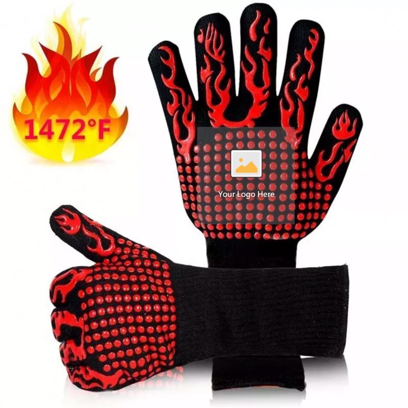 Custom Printed Large Christmas Heat Resistant Cotton Silicone Kitchen Cooking BBQ Grill Oven Gloves Double Oven Mitts