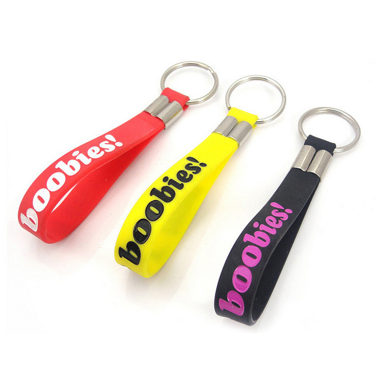 Factory Custom Logo Silicone Rubber Loop Key Ring, Silicone Strap Key Rings, Customize Short Wrist Band Key Fob Multi Colors