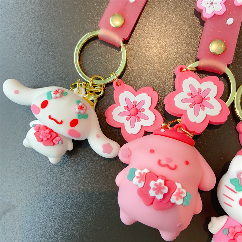 Cute Kuromi Melody cinnamoroll pompom purin Anime Cartoon Keychains Kawaii Sakura doll Keychain sanrio wholesale