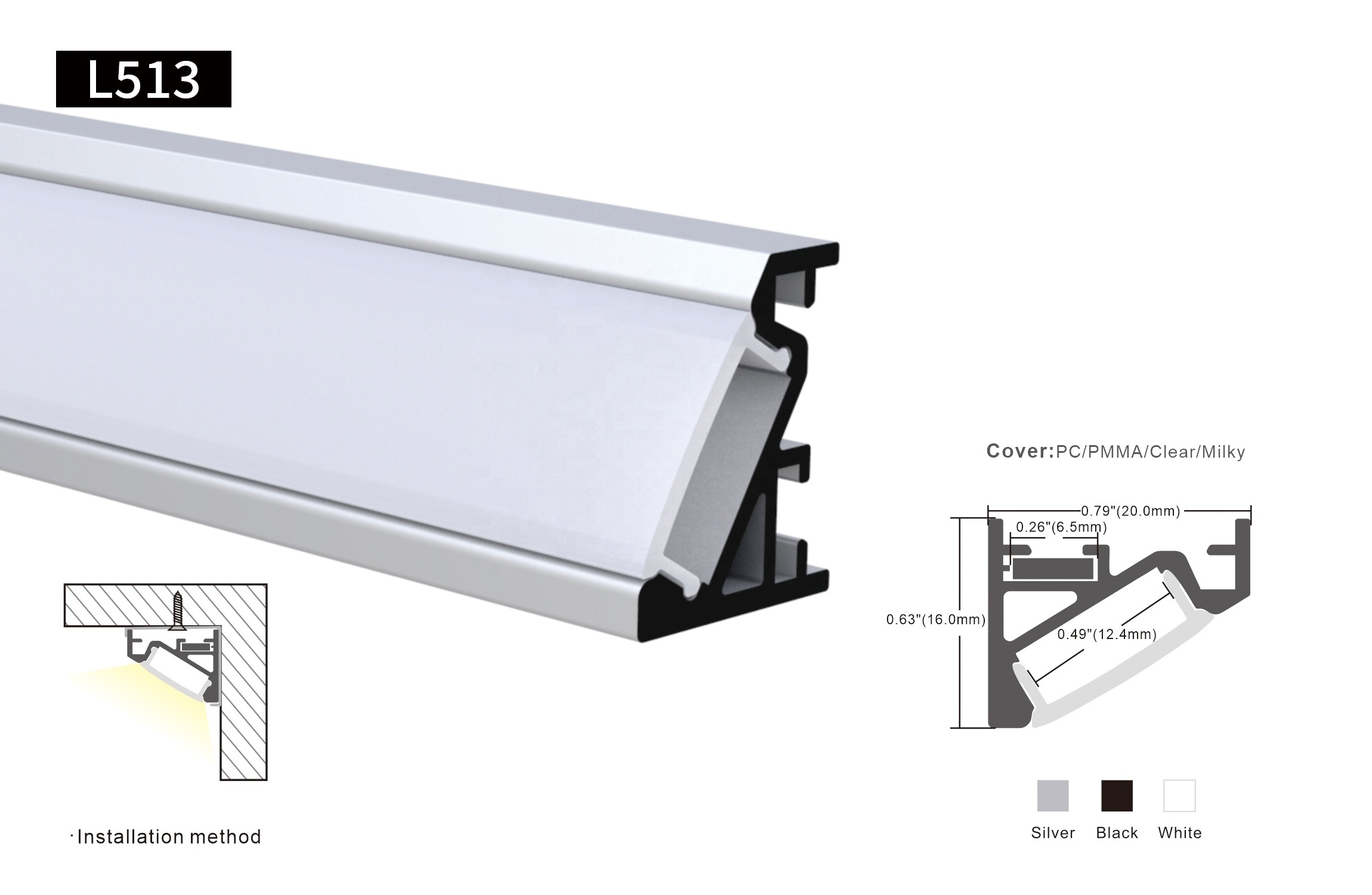 20*16MM For Cabinet line lamp alu profil channel extrusion 45 degree wall angle led strip lighting corner led aluminum profile