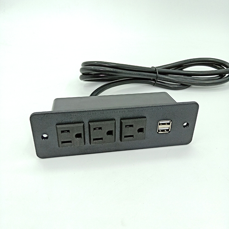 Baiyou USA/Canada 3ports power outlet strips sockets for desktop headboard table top furniture with USB concealed mounted