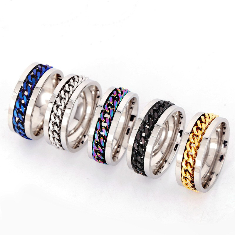 Bottle Opening Finger Ring Open Beer Ring Decompression Men's Rotatable Chain Titanium Steel Ring Jewellery