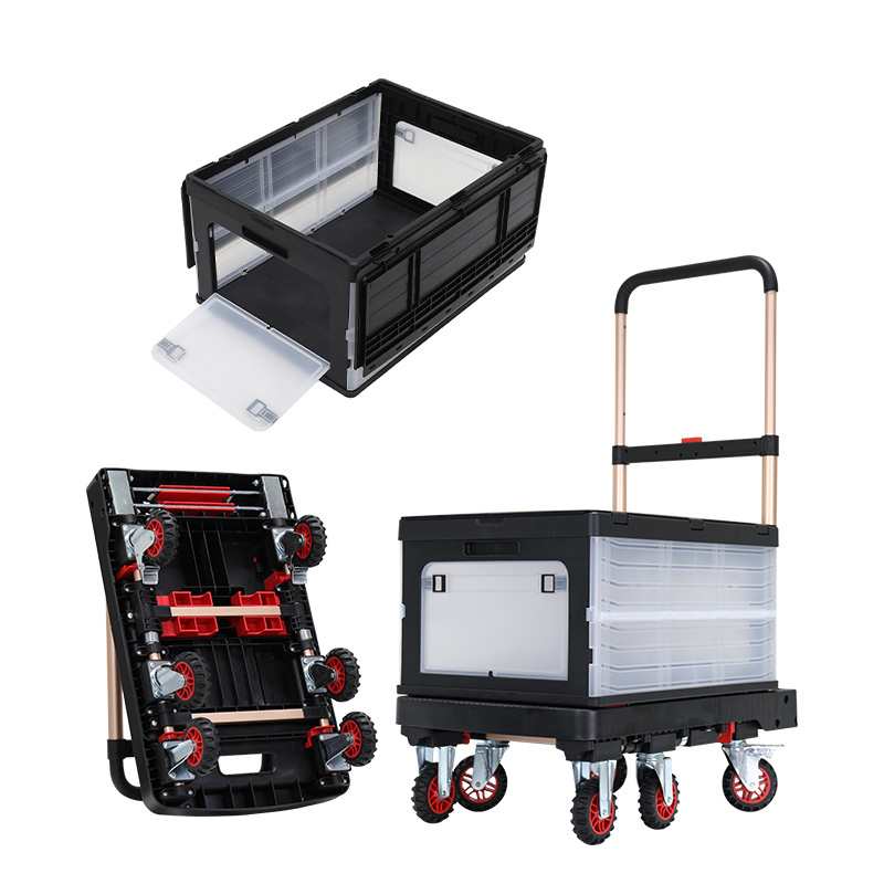 6 Foldable Wheels Folding Camping Trolley Cart Hand Cart Trolley with Folding Storage Box