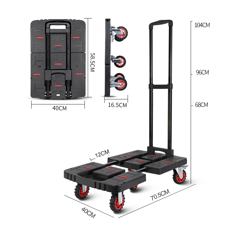 BAOYU 5 Wheels Heavy Duty Folding Dolly Foldable Hand Truck Cart Platform Trolley