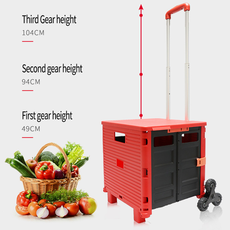 Factory Plastic Utility Folding 6 Wheel Stair Climbing Cart Roll Container Structure Trolleys