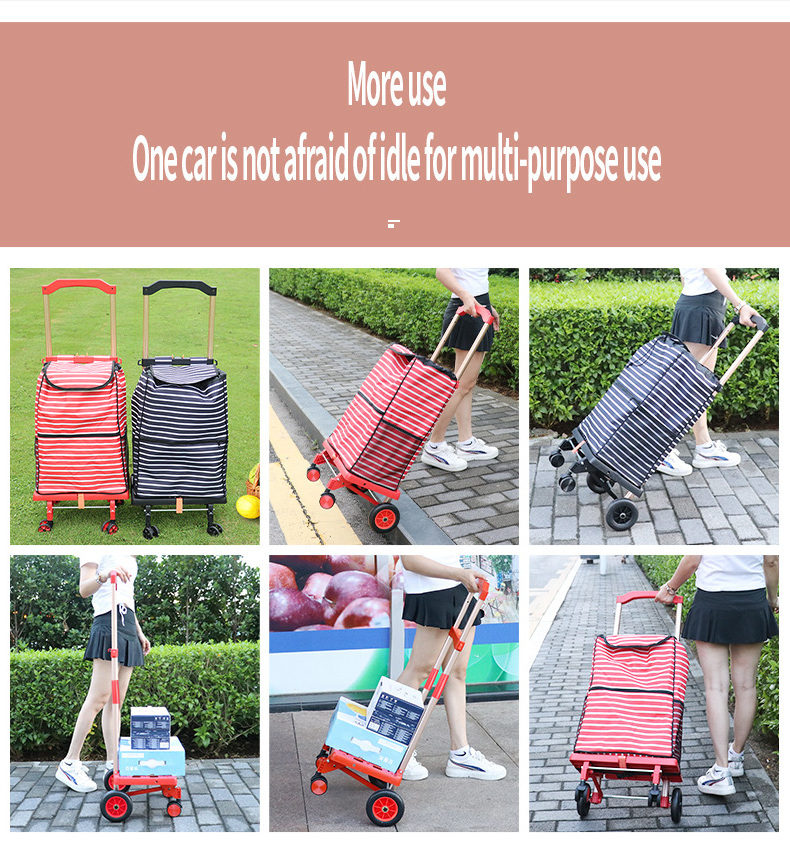 Custom Multifunction Portable Plastic Shop Folding Cart Foldable Shopping Trolley Cart