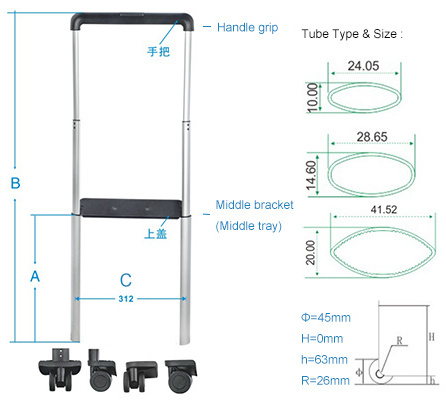 Baoyu Factory Suitcase Handles Luggage Draw Bar Trolley Handle Parts Telescopic P Retractable Luggage Handles