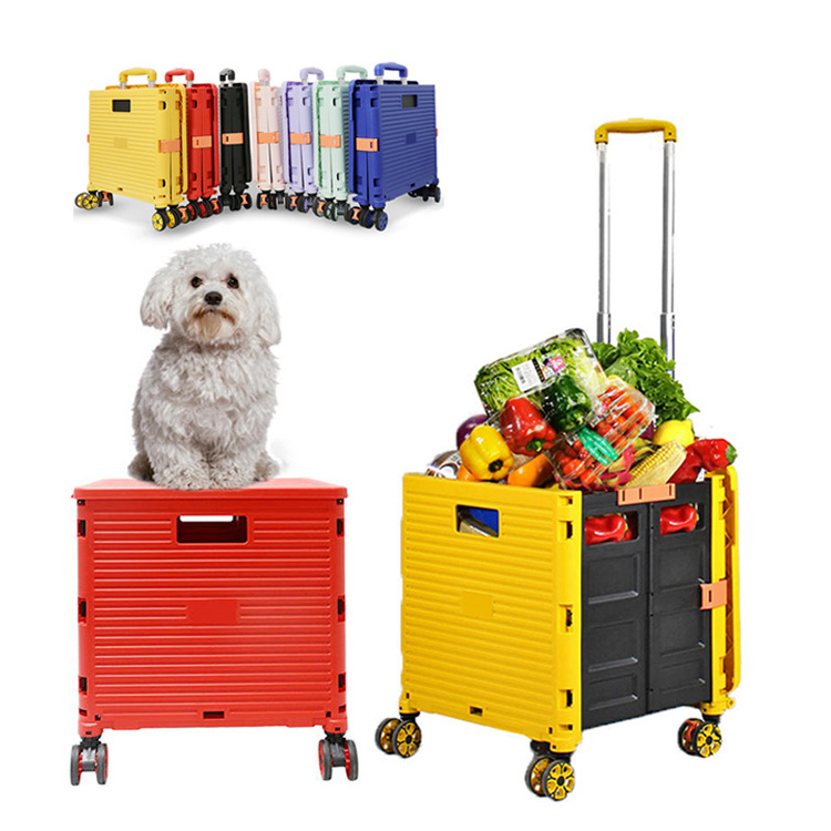 Impact-Resistant Engineering Pp Material Folding Shopping Cart PP Folding Trolley Luggage Cart