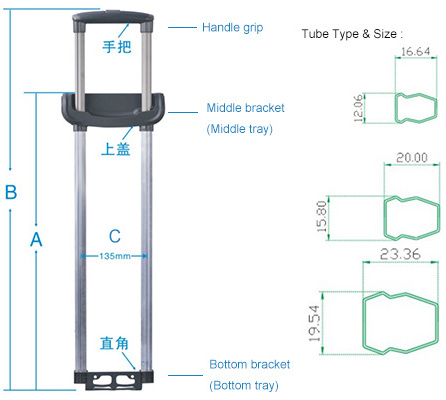 Baoyu Factory Telescopic Trolley Bag Handle Handle Trolly Luggage Spare Parts For Trolley Luggage