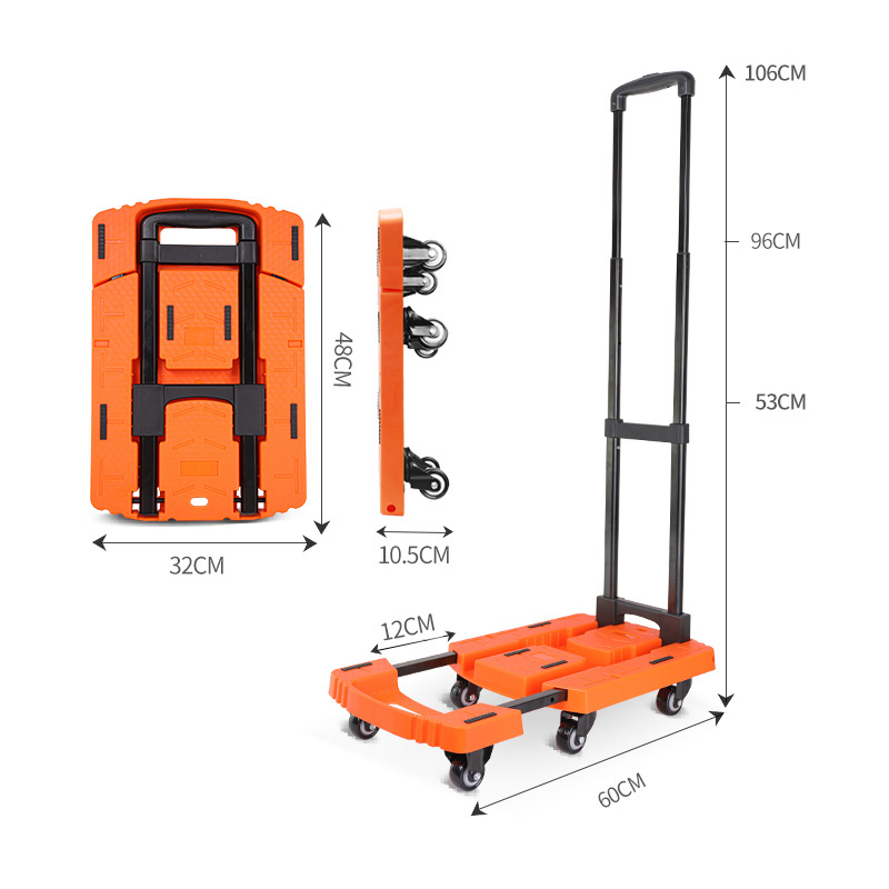 Baoyu Portable Folding Hand Truck 440 lbs Heavy Duty Luggage Cart 6 Rotate Wheels Utility Cart Adjustable Handle  Luggage cart