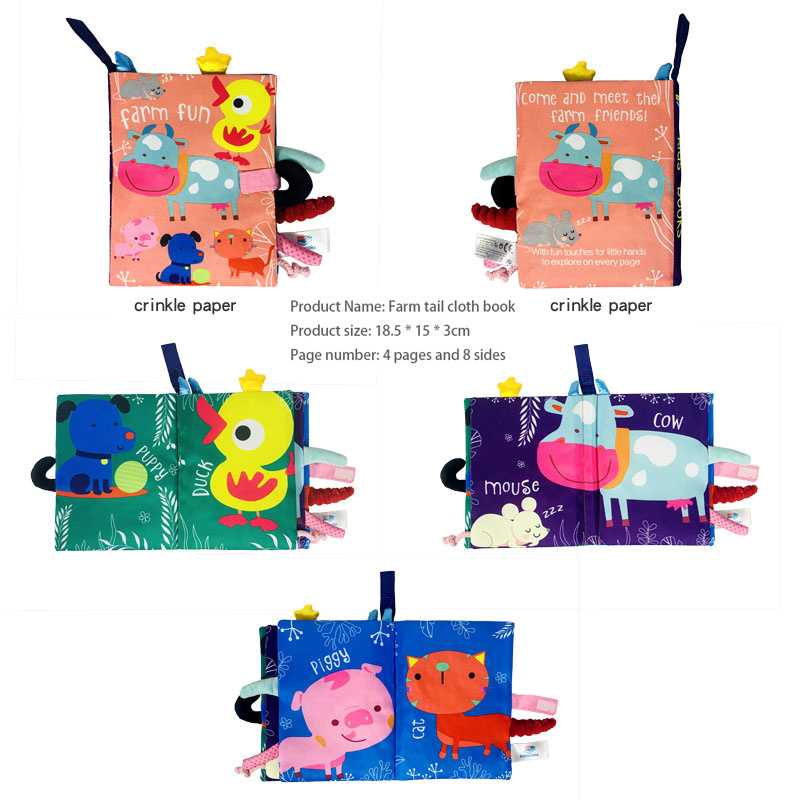 EN71 ASTM Dinosaur ocean Farm Jungle tail Animals story book baby soft Fabric cloth book for Baby toy QB006