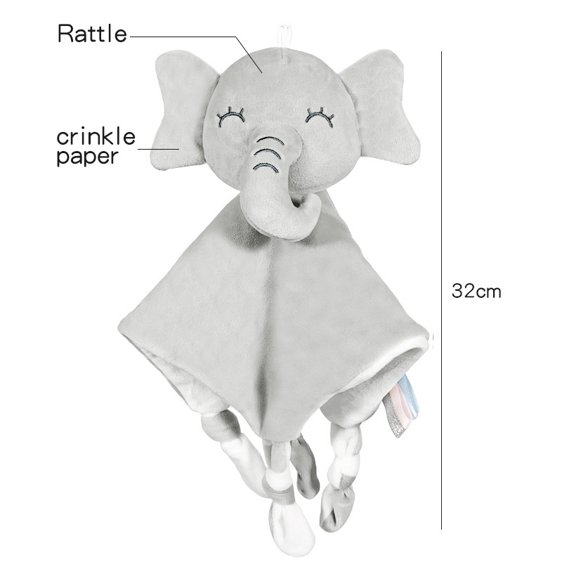 B060 Cartoon soft comforter baby animal handkerchief with ring paper baby towel toy doll