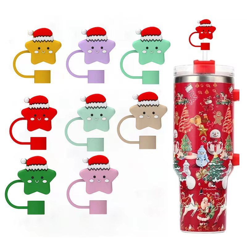 hot sale cup drinking silicone Christmas straw cover  topper charms