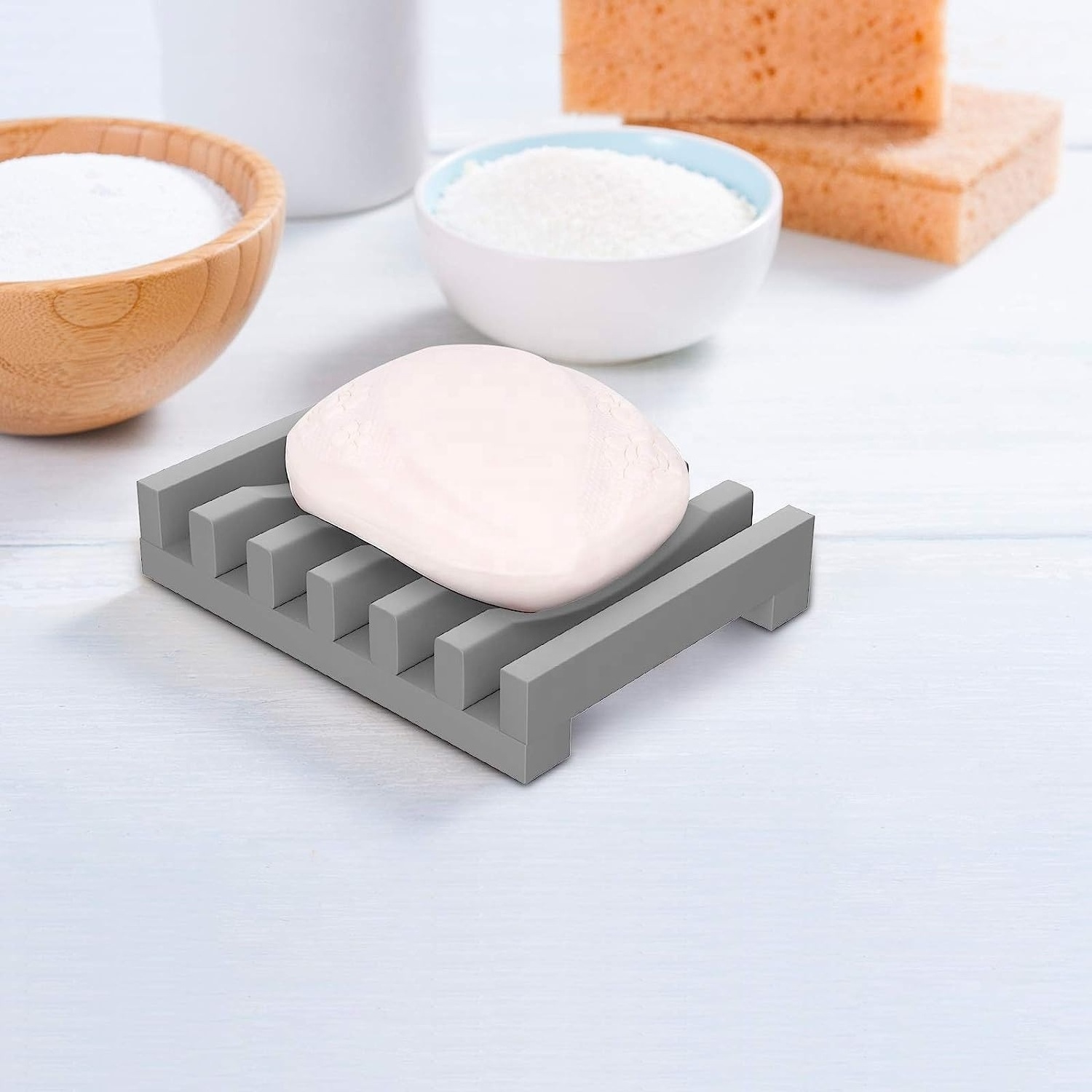 Durable Silicone Soap Dish for Shower Self draining Bar Soap Holder for Bathroom, Soap Saver Tray Stand