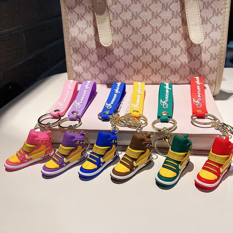 Hot Sale  Pendant Gift  3D Mini Soft PVC Sneakers  Key Chain Model With Metal Ring Sport Basketball  Silicone Rubber Keychain