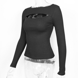 Tops For Women 2022 Long Sleeve Crop Top Fashionable Sexy Cut Out Sexy Breasts Hollow Out Ribbed