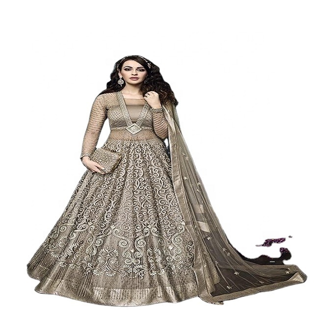 Latest Silk Custom Size Silver Pakistani Long Anarkali Suits For Wedding Designer Dresses Manufacturer 2023 DGB Export india