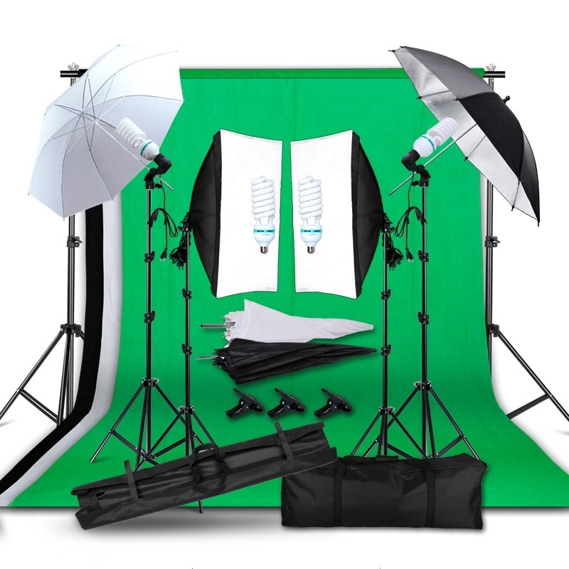 Photo Studio Backdrop Soft-box Umbrella Lighting Kit For Photography