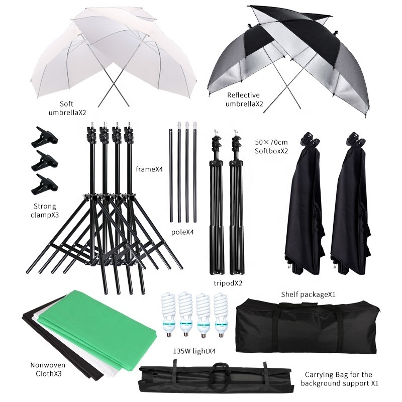 Photo Studio Backdrop Soft-box Umbrella Lighting Kit For Photography