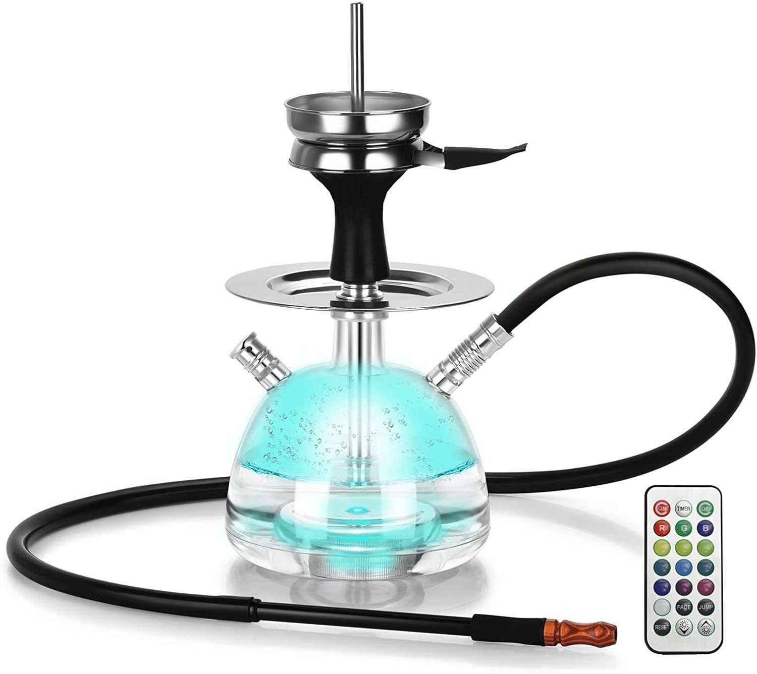 High Quality Bubble Hookah Set Shisha Kit with LED Light, Silicone Hookah Bowl & Hose, Wood Hookah Mouth Tip - 1 Hose