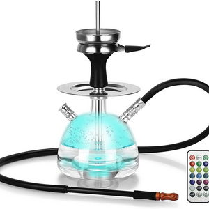 High Quality Bubble Hookah Set Shisha Kit with LED Light, Silicone Hookah Bowl & Hose, Wood Hookah Mouth Tip - 1 Hose