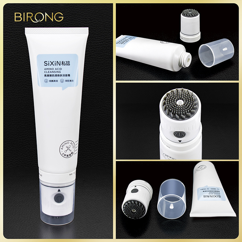 BiRong Empty Cosmetic Soft Tube with Massage Silicone Brush Applicator for Face Wash Facial Cleaner