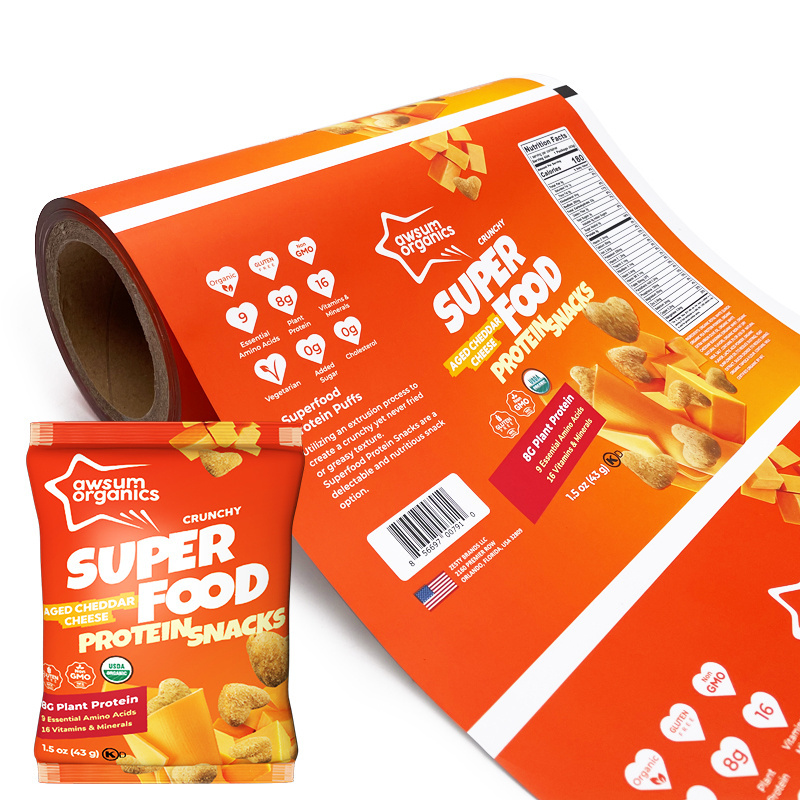 Customize printing plastic film in roll snack food chips packaging bags laminating film rolls aluminium foil roll for packaging