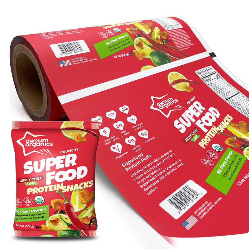 Customize printing plastic film in roll snack food chips packaging bags laminating film rolls aluminium foil roll for packaging