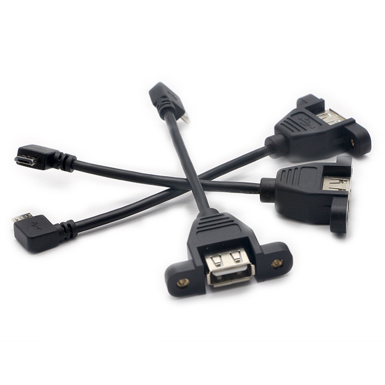 Screw Locking 90 Degree Right Left Angle Micro B Male To Usb 2.0 Type A Female Panel Mount Extension Cable