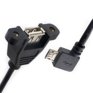 Screw Locking 90 Degree Right Left Angle Micro B Male To Usb 2.0 Type A Female Panel Mount Extension Cable